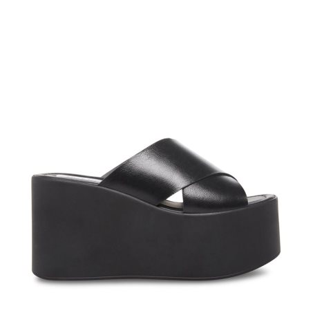 Black Steve Madden Kody Leather Women's Wedges | PH 8132TFL